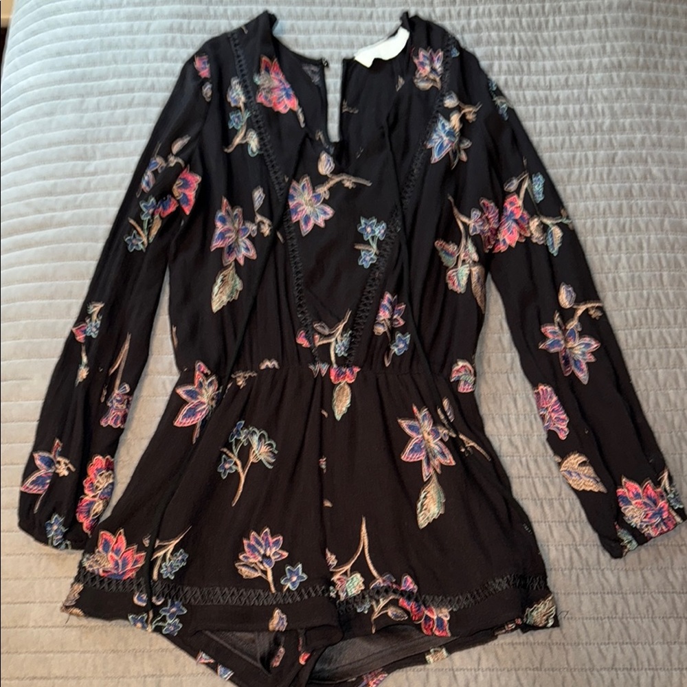 Vintage Havana Black Floral Stitch Romper